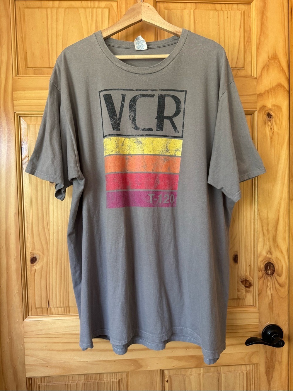 VCR T-120 Vintage Graphic Tee - Gray with Retro Stripes size 3XL